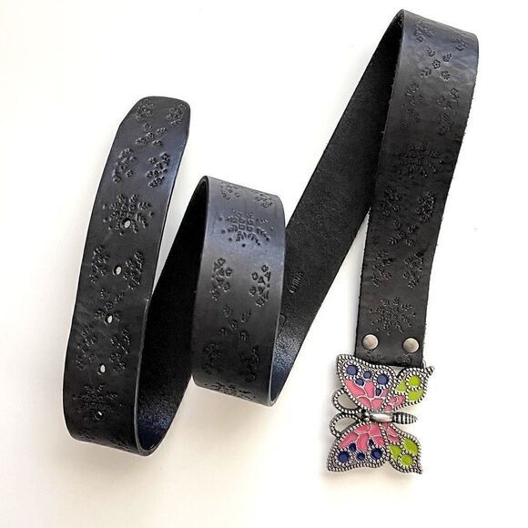 Fossil Boho Leather Belt Butterfly Buckle Size L - Picture 5 of 5